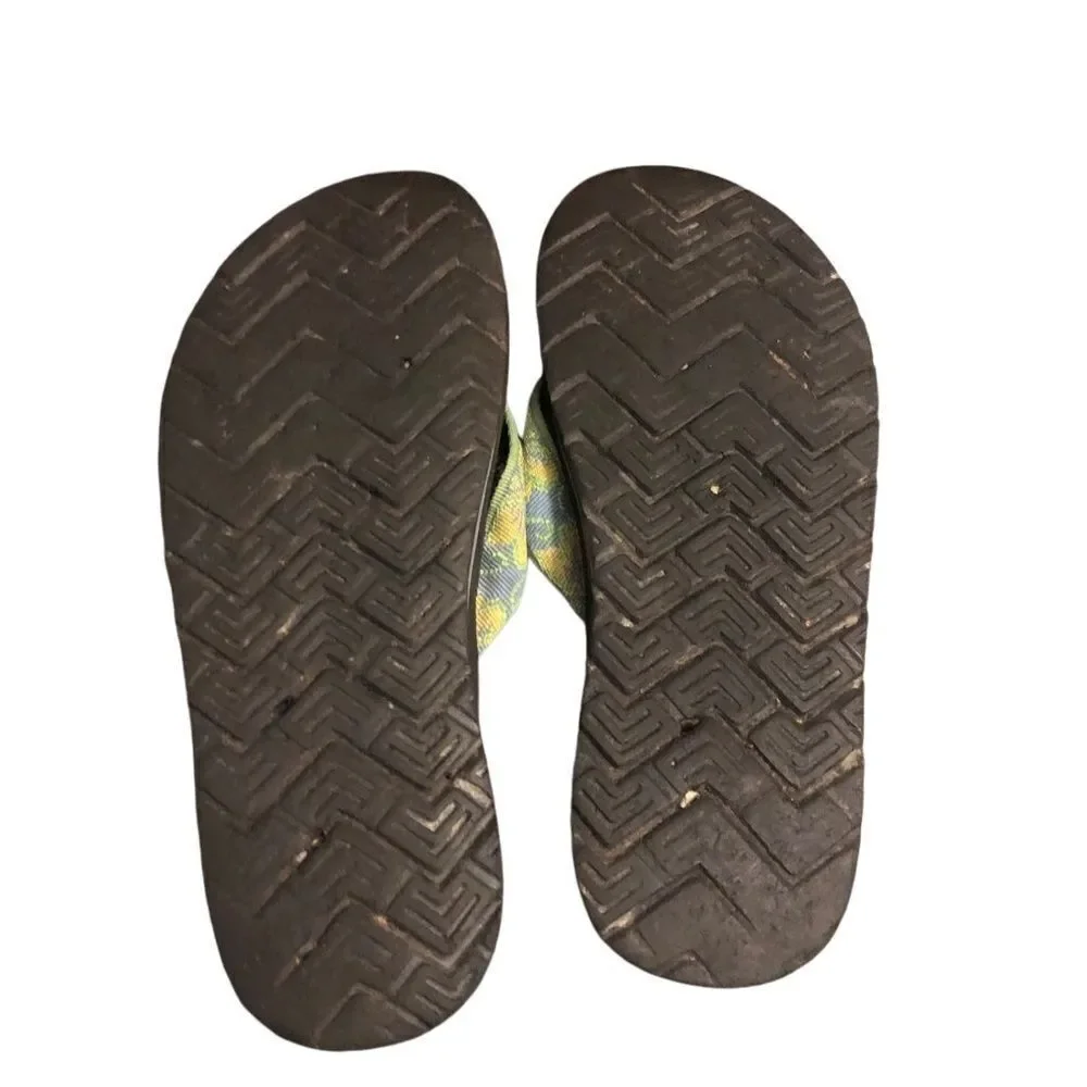 Teva Mush Low Heel Height Thong Sandals Blue Yellow Green Floral  Women’s 10
